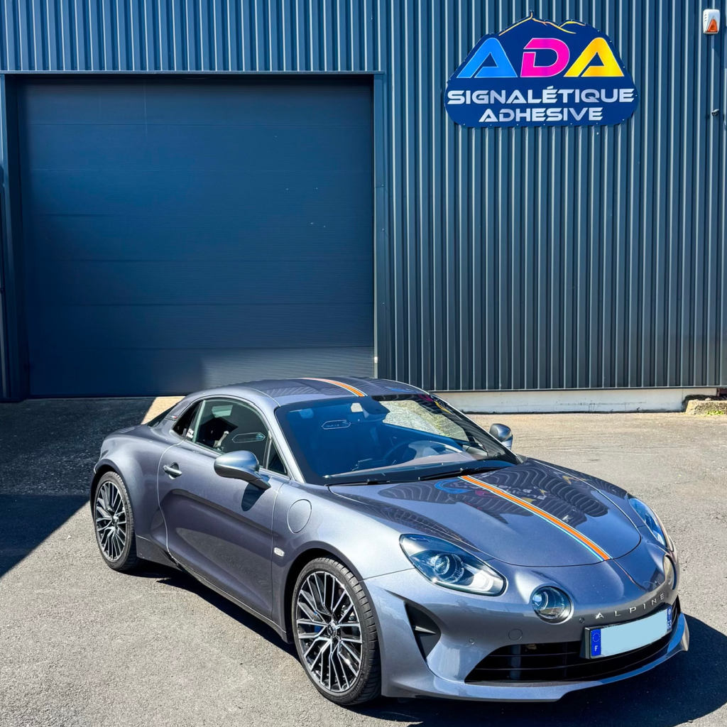 Protection PPF complète et décoration personnalisée réalisées sur Alpine A110 GTS par ADA Signalétique